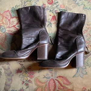 Free People Elle Dark Brown Leather Boots size Euro 37 7 Stacked Heel Platform
